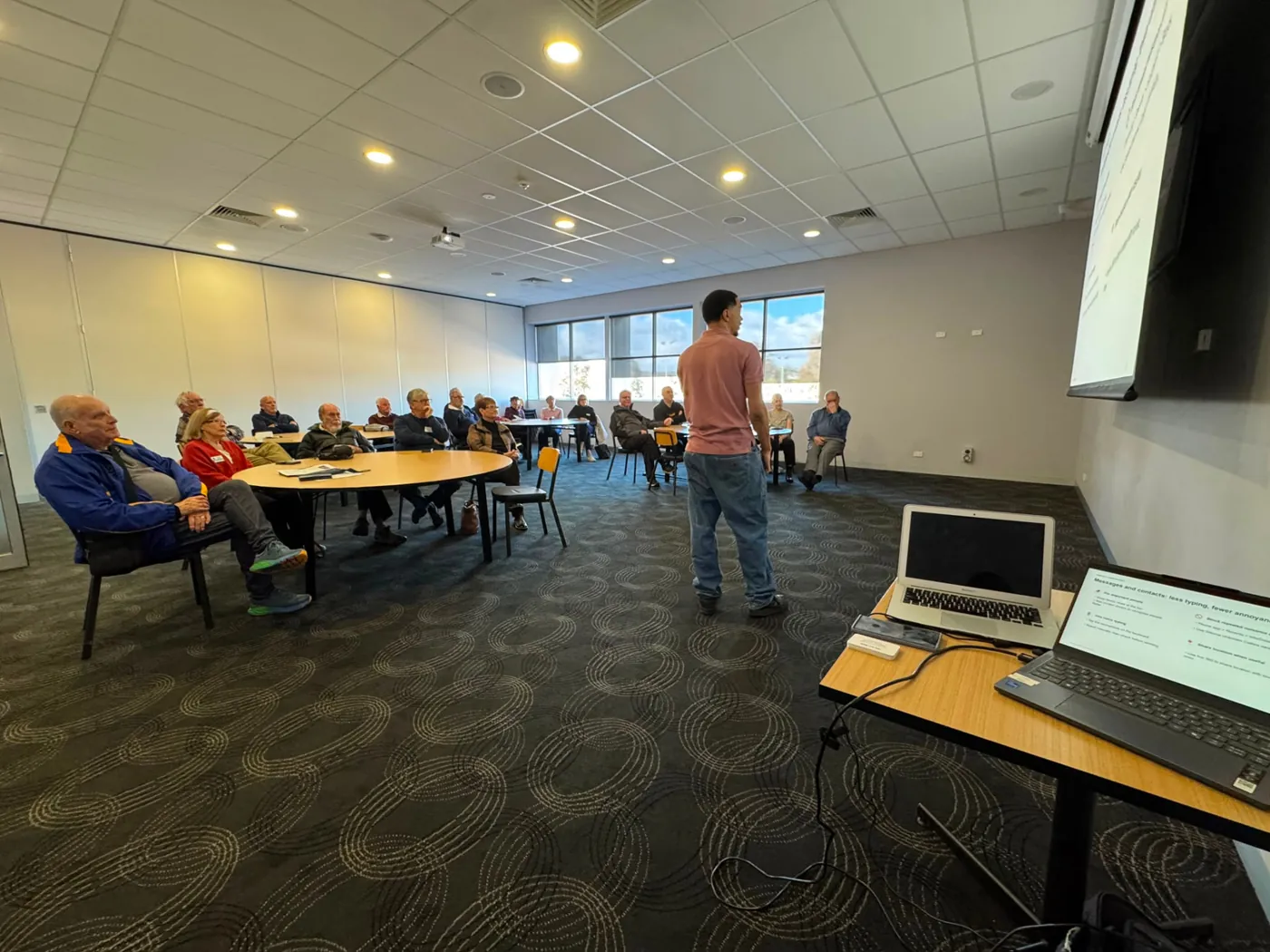 Jordan & Teagan presenting a free phone safety and scam awareness session to an Adelaide community group